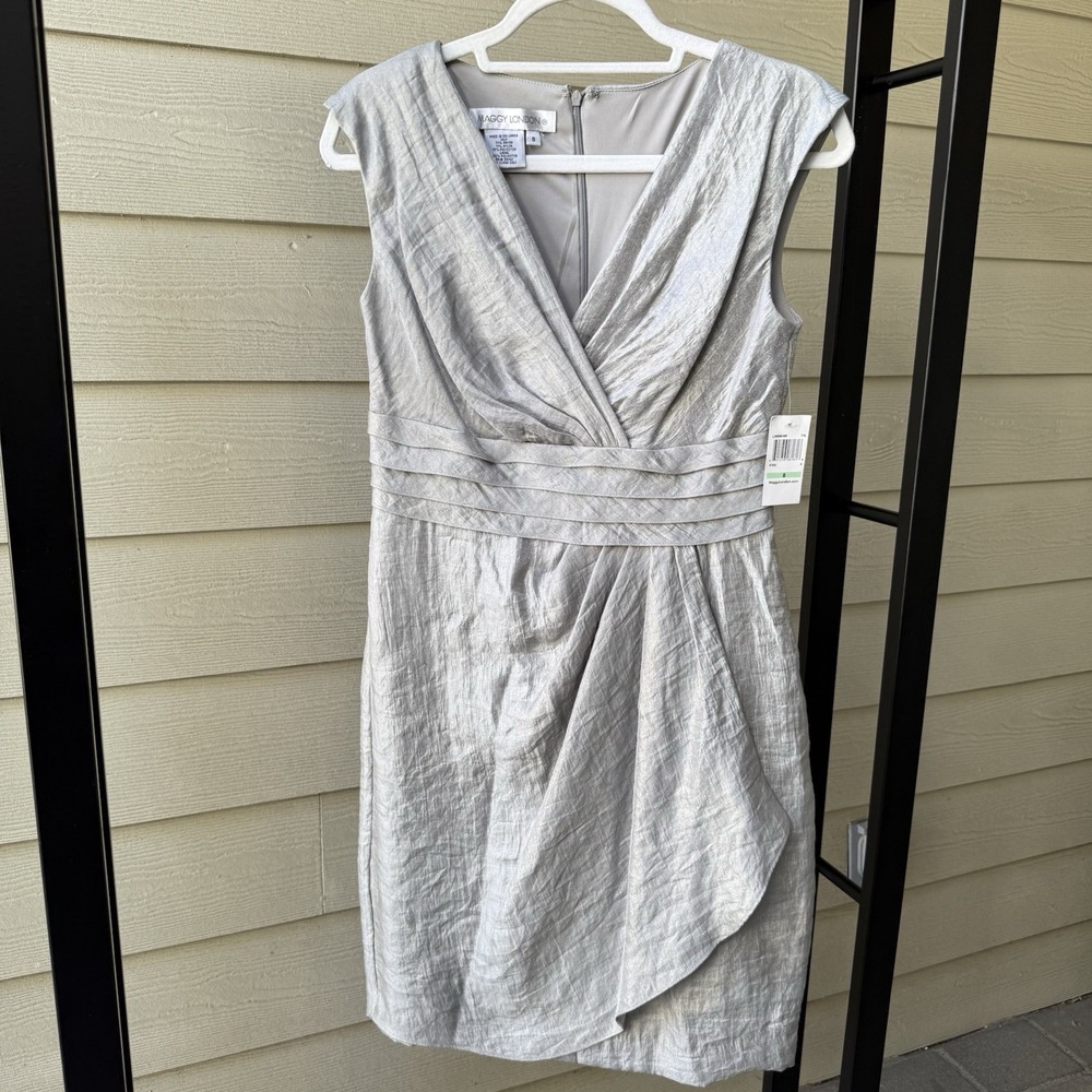 NWT Maggie London Wedding Guest‎ Dress Mother Of The Bride Size 8 Silver